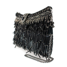 Load image into Gallery viewer, Shimmy, Black Fringe Beaded Crossbody Handbag