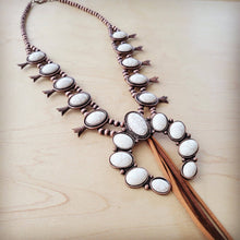 Load image into Gallery viewer, White Turquoise Squash Blossom Necklace w/ Tan Tassel