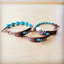 Load image into Gallery viewer, White Chunky Turquoise Beaded Bracelet on Copper Feather