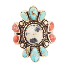 Load image into Gallery viewer, Dalmatian Jasper Multi Color Stone Golden Ring