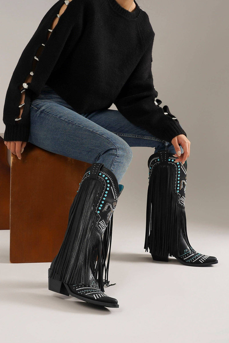 Ccocci Adela Tassel Fringe Western Cowboy Ankle Booties