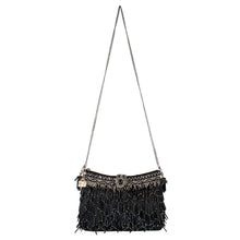 Load image into Gallery viewer, Shimmy, Black Fringe Beaded Crossbody Handbag