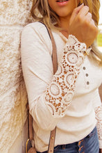 Load image into Gallery viewer, Beige Crochet Lace Hem Sleeve Button Top