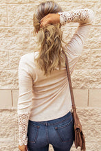 Load image into Gallery viewer, Beige Crochet Lace Hem Sleeve Button Top