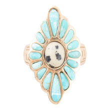 Load image into Gallery viewer, Tulum Blue Turquoise Golden Cross Ring