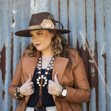 Load image into Gallery viewer, White Turquoise Squash Blossom Necklace w/ Tan Tassel