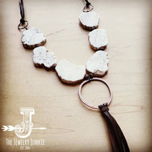 Load image into Gallery viewer, White Turquoise Chunky Necklace w/ Long Leather Tassel 225k