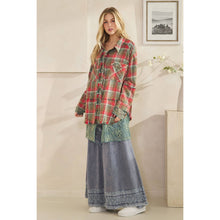 Load image into Gallery viewer, Izzie Washed Plaid Embroidered Shacket