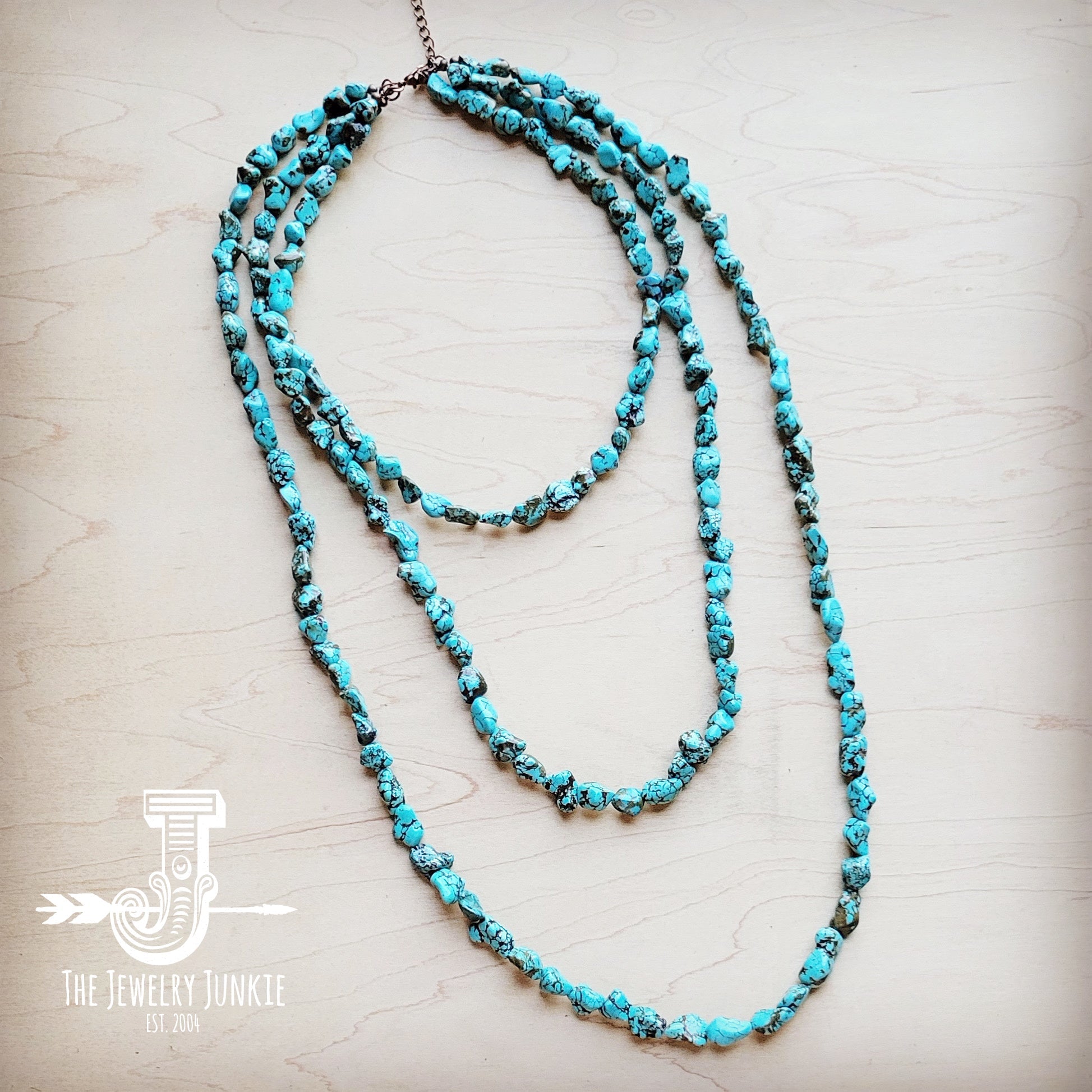 Genuine Blue Turquoise Triple Strand Necklace 259h-0