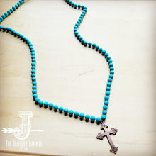 Load image into Gallery viewer, Long Turquoise Beaded Necklace w/ Copper Pendant 258k-0