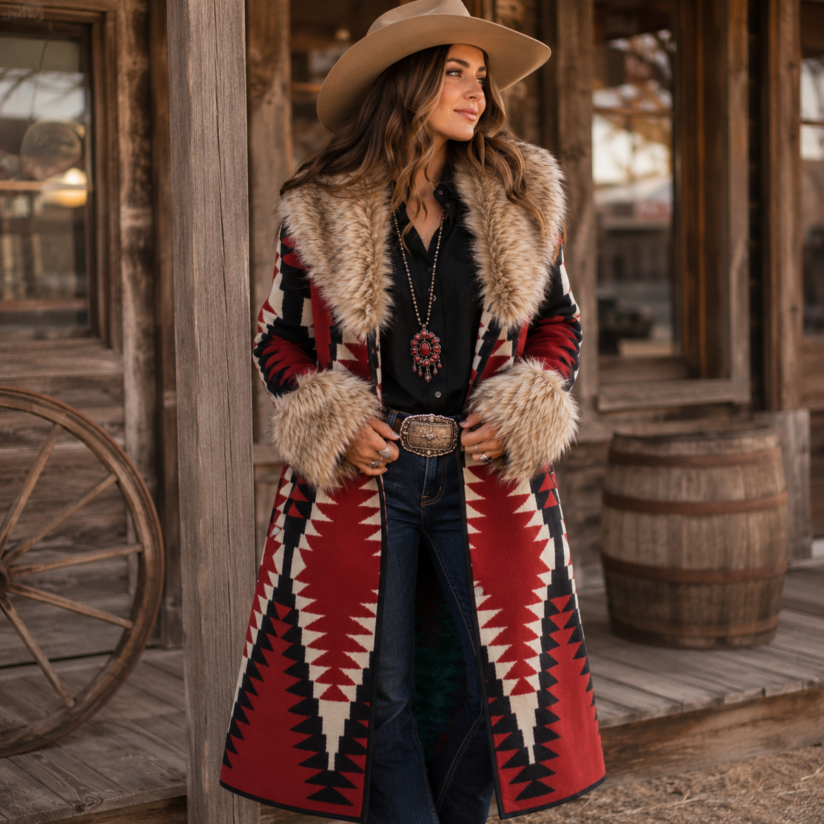 Tasha Polizzi Clay Southwestern Vegan Fur Maxi Coat – Madame Peacock's