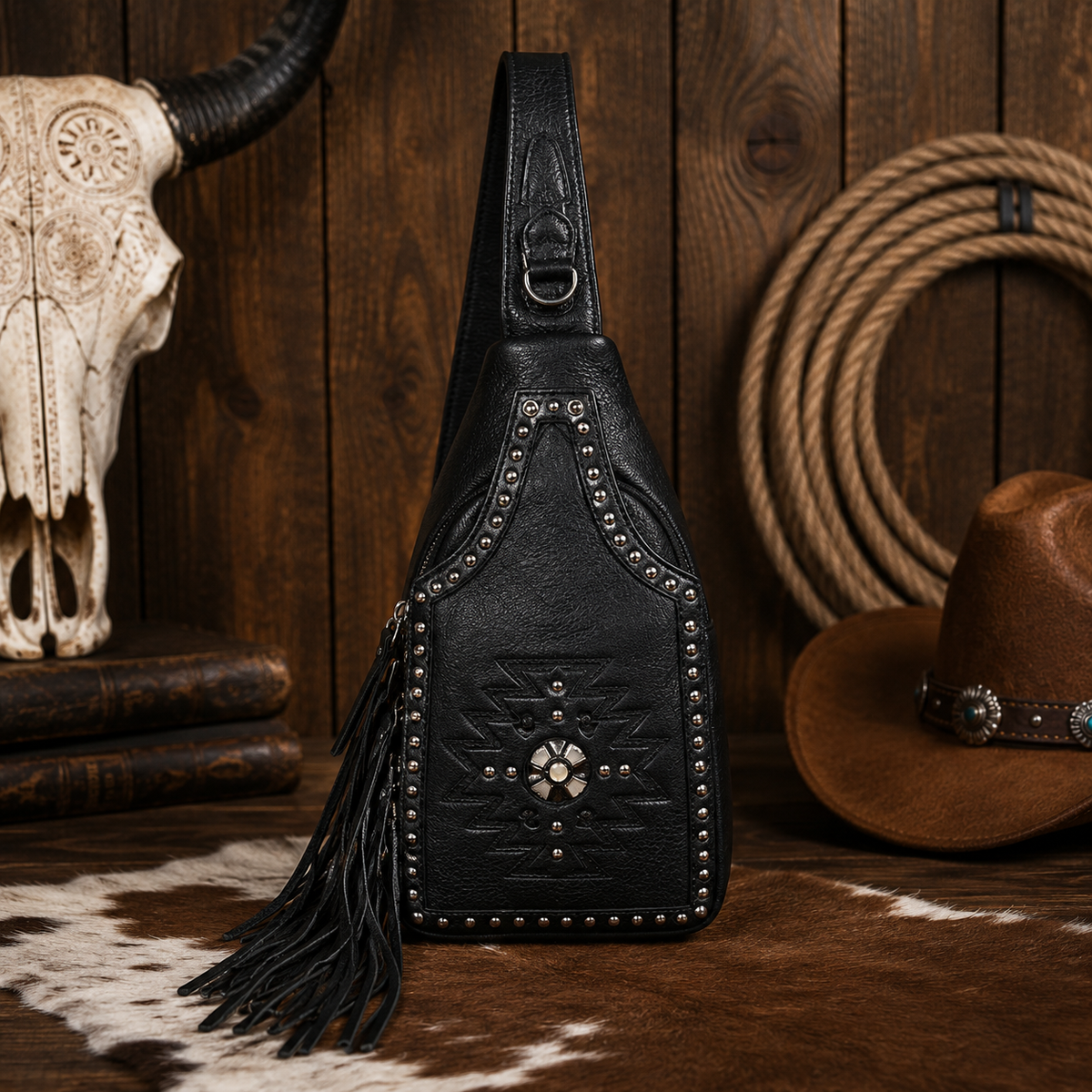 American Darling Black Leather Fringe Sling Bag – Madame Peacock's