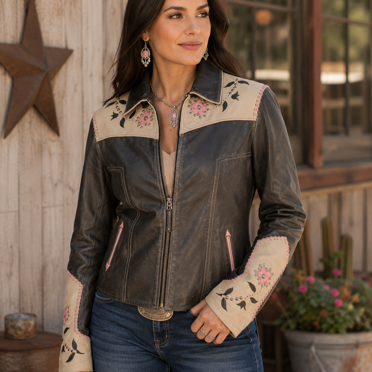 Scully Pink Floral Inlay Leather Jacket – Madame Peacock's
