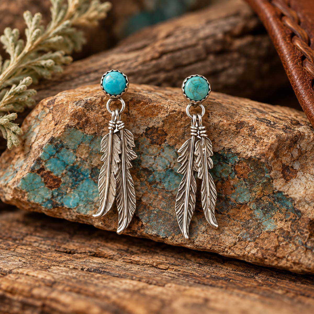 Chester Charley Navajo Kingman Turquoise Feather Earrings – Madame