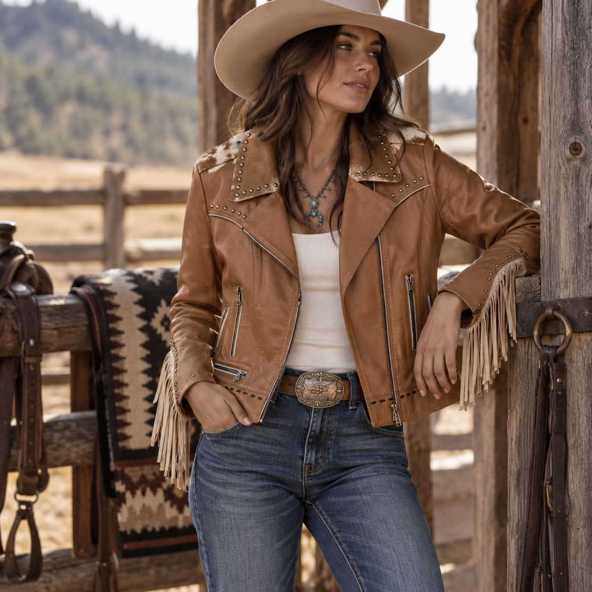 Scully Cognac Cowhide Trim Lamb Leather Moto Jacket – Madame Peacock's