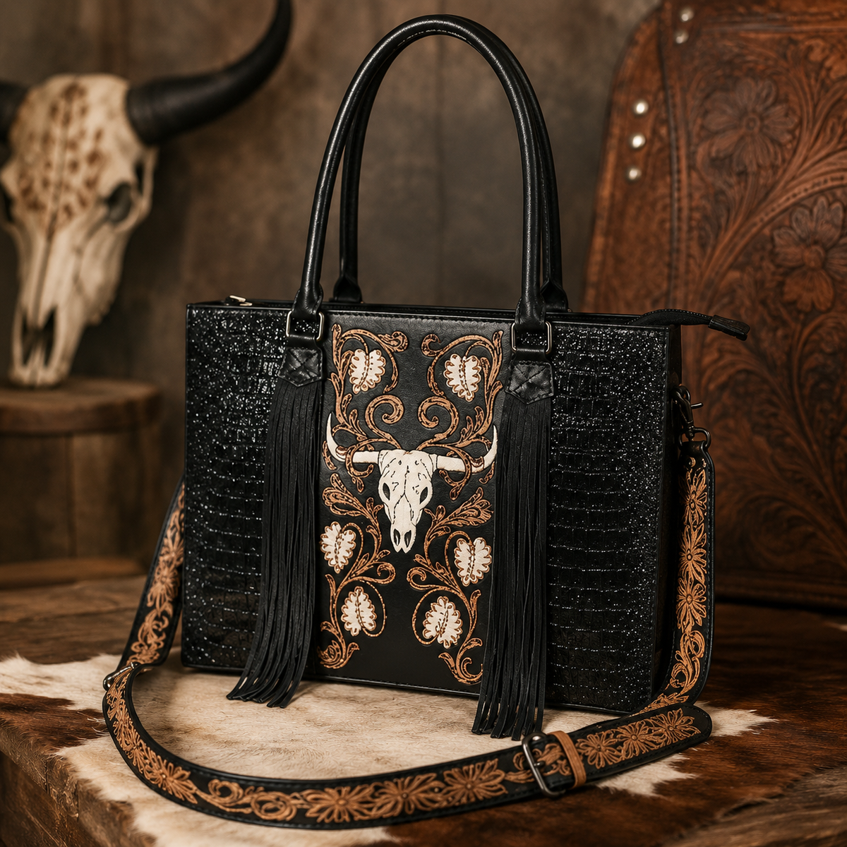 Longhorn Legacy Croc-Embossed Western Tote – Madame Peacock's