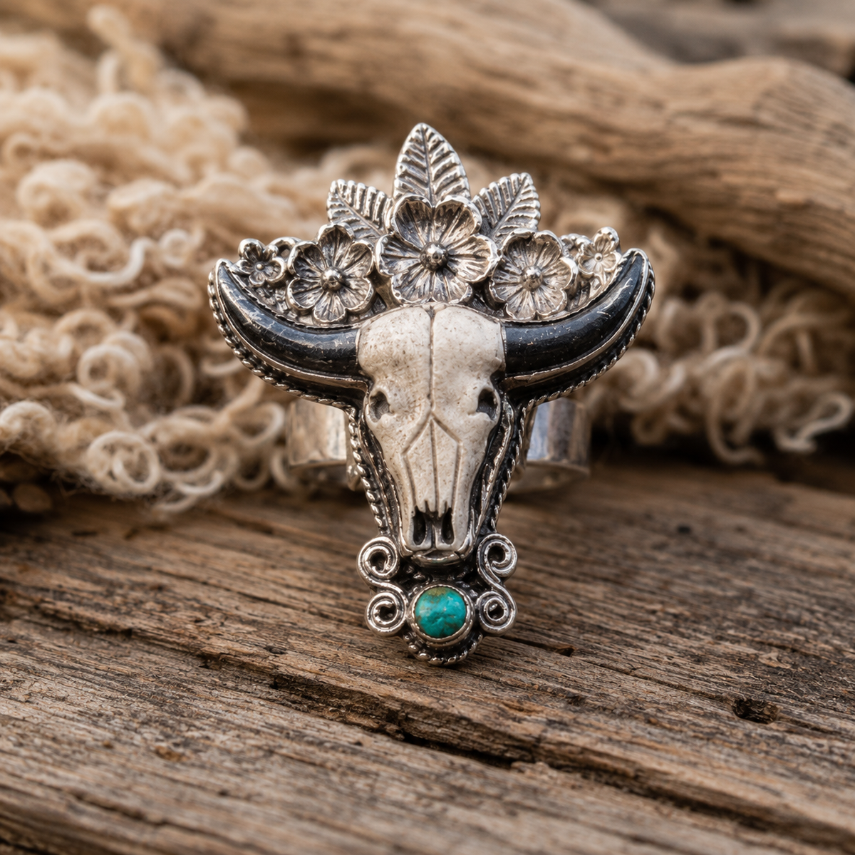 Lil Stunner Turquoise & Yak Bone Horn Ring – Madame Peacock's