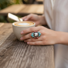 Load image into Gallery viewer, Dalmatian Jasper Multi Color Stone Golden Ring