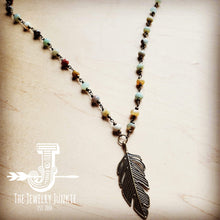Load image into Gallery viewer, Amazonite Beaded Necklace with Antique Gold Feather 251x-1