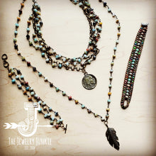 Load image into Gallery viewer, Amazonite Beaded Necklace with Antique Gold Feather 251x-2
