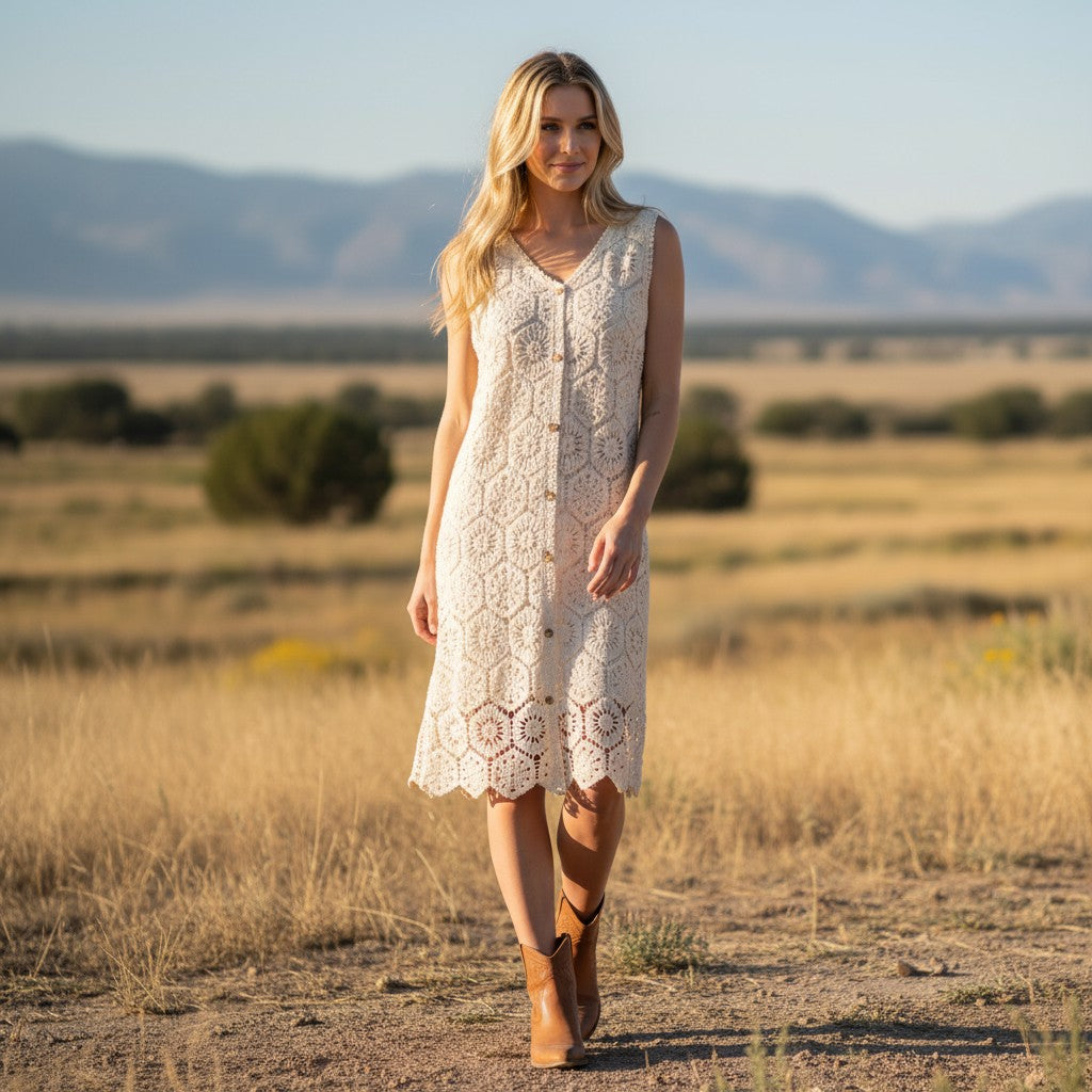 Crochet Sleeveless Lined Midi Dress