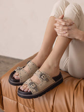 Load image into Gallery viewer, The Effie | Taupe Double Western Buckle Slides