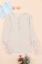 Load image into Gallery viewer, Beige Crochet Lace Hem Sleeve Button Top