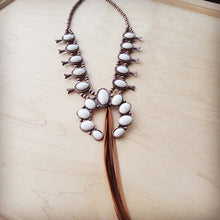 Load image into Gallery viewer, White Turquoise Squash Blossom Necklace w/ Tan Tassel