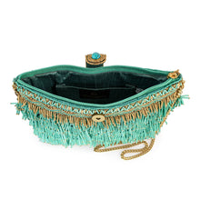 Load image into Gallery viewer, Shimmy, Turquoise Fringe Beaded Crossbody Handbag