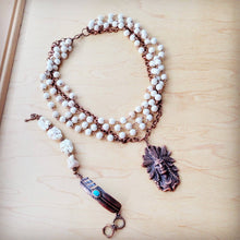 Load image into Gallery viewer, White Chunky Turquoise Beaded Bracelet on Copper Feather