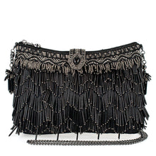 Load image into Gallery viewer, Shimmy, Black Fringe Beaded Crossbody Handbag
