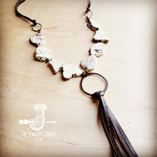 Load image into Gallery viewer, White Turquoise Chunky Necklace w/ Long Leather Tassel 225k