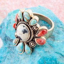Load image into Gallery viewer, Dalmatian Jasper Multi Color Stone Golden Ring