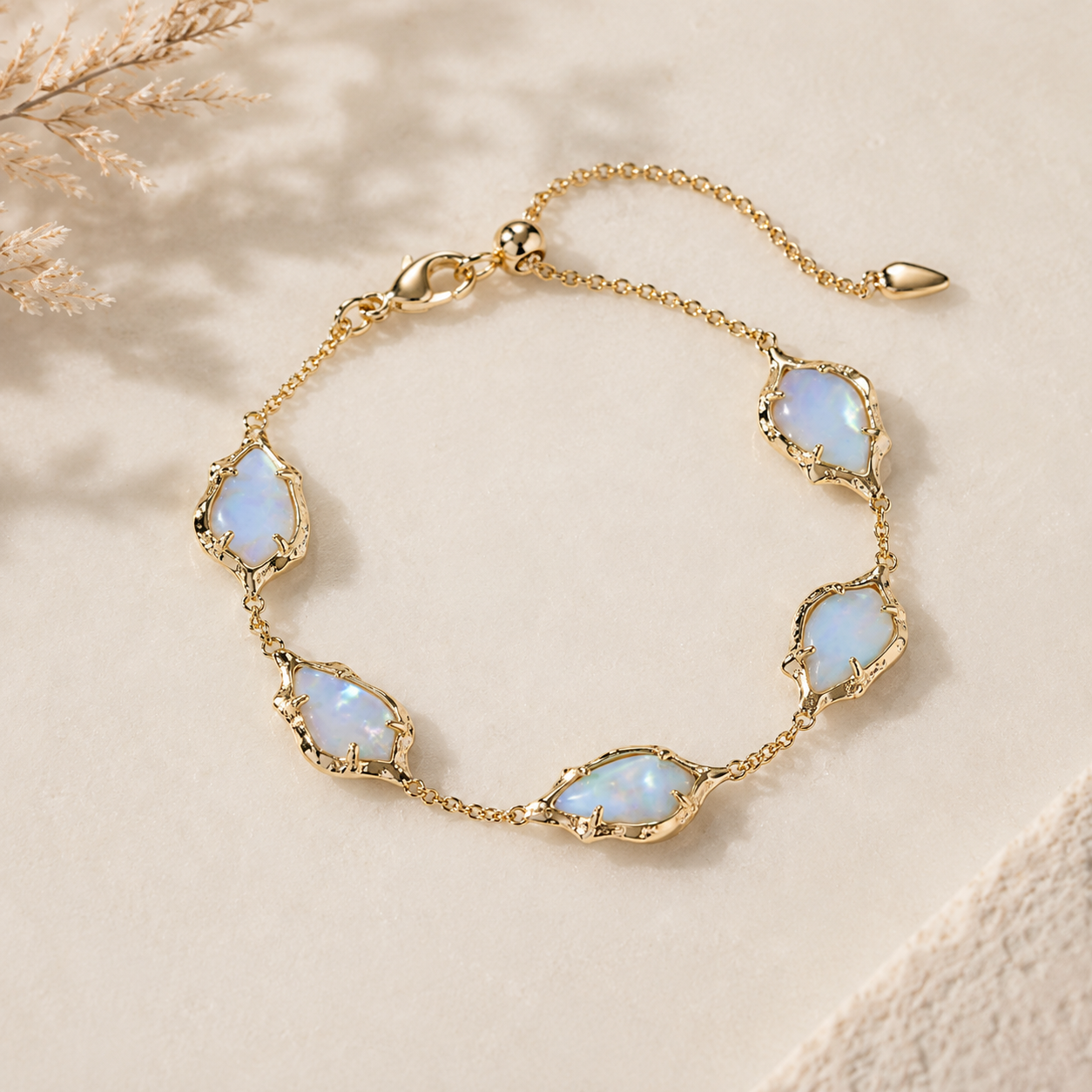 Kendra Scott Adriana Scallop Frame Delicate Chain Bracelet in Gold Sky Blue Iridescent Abalone