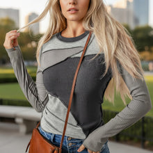 Load image into Gallery viewer, Casual Expose Seam Color Block Ribbed Knit Top
