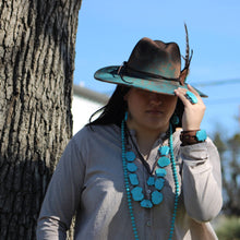 Load image into Gallery viewer, Blue Turquoise Western Slab Necklace with Leather Ties 235x
