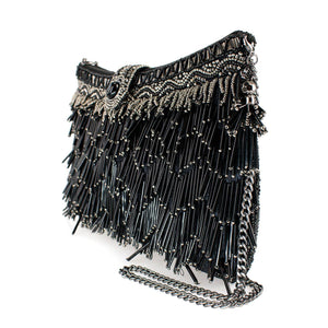 Shimmy, Black Fringe Beaded Crossbody Handbag