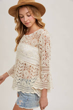Load image into Gallery viewer, Donna Crochet Sheer Bell-Sleeve Pullover
