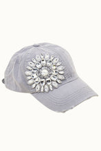 Load image into Gallery viewer, Sunflower Bejeweled Glitz Distressed Cap, Adjustable
