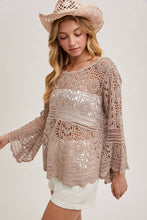 Load image into Gallery viewer, Donna Crochet Sheer Bell-Sleeve Pullover
