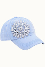 Load image into Gallery viewer, Sunflower Bejeweled Glitz Distressed Cap, Adjustable
