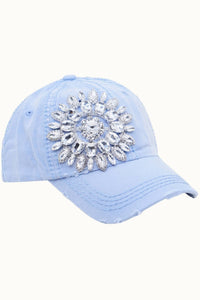 Sunflower Bejeweled Glitz Distressed Cap, Adjustable