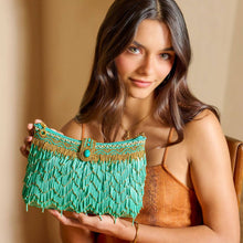 Load image into Gallery viewer, Shimmy, Turquoise Fringe Beaded Crossbody Handbag

