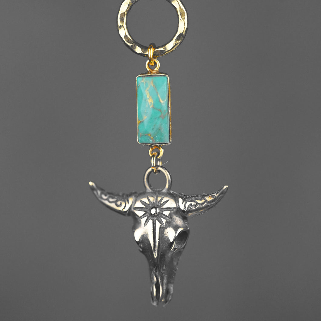 Western Antiqued Brass Bull and Ring w/Labradorite Necklace