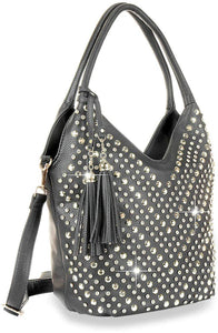 Studded Chevron Pattern Fashion Handbag