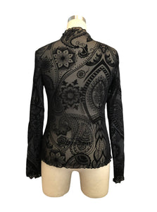 Paisley Velvet Print Mesh Top