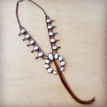 Load image into Gallery viewer, White Turquoise Squash Blossom Necklace w/ Tan Tassel
