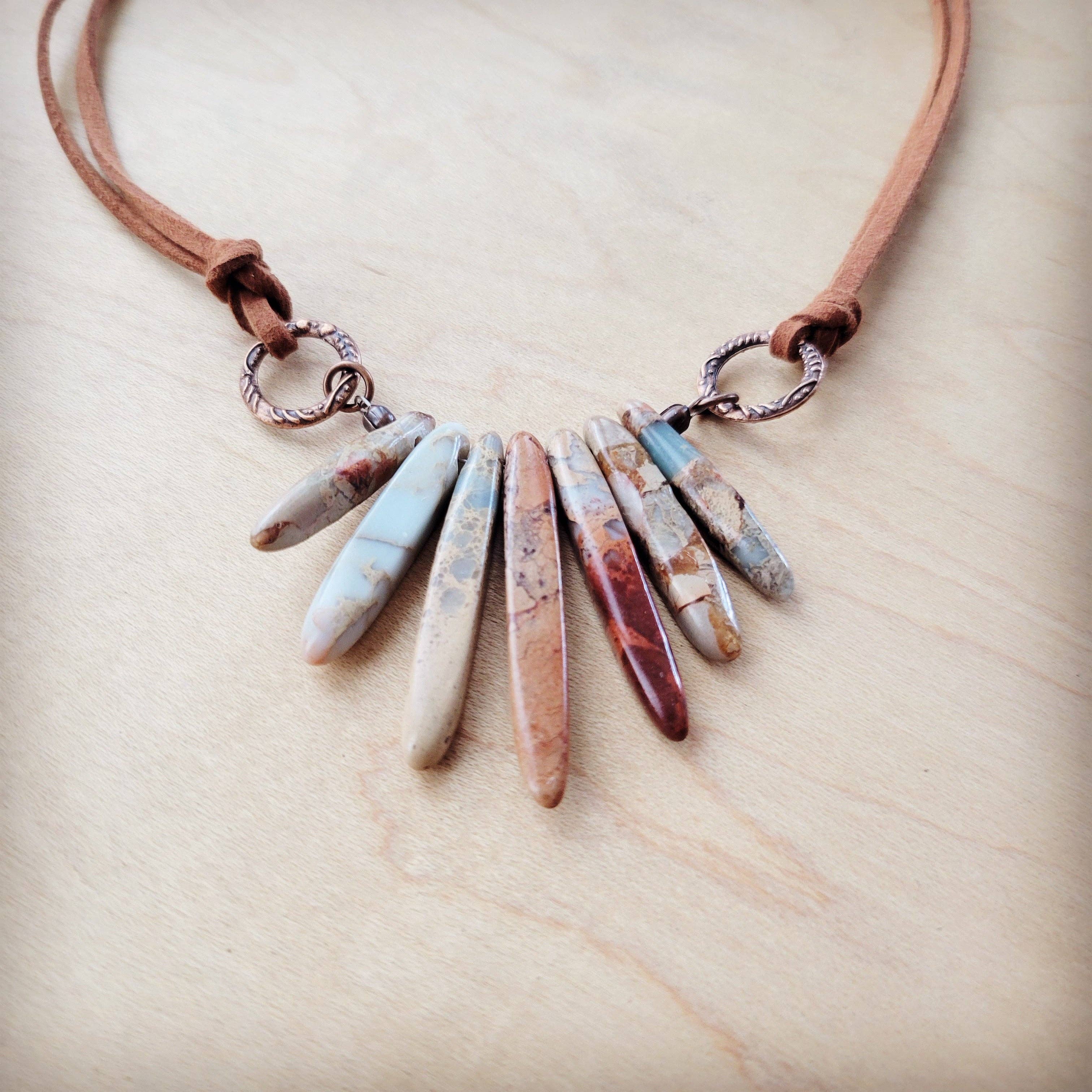 Desert Bloom Aqua Terra Jasper & Leather Collar Necklace – Madame