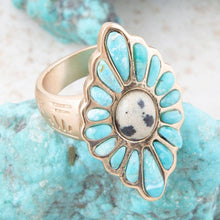 Load image into Gallery viewer, Tulum Blue Turquoise Golden Cross Ring
