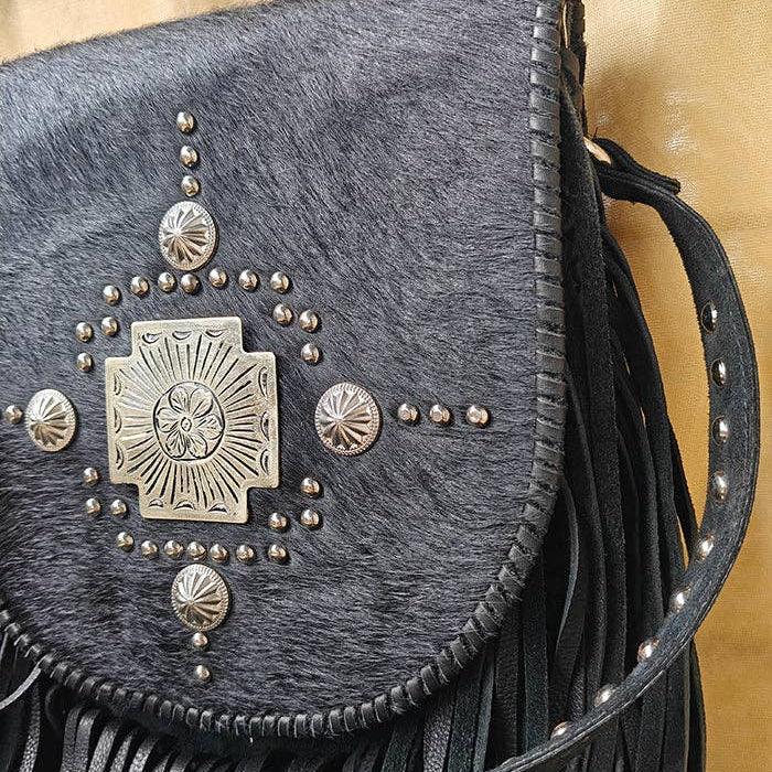 Black Mesa Cowhide Fringe Crossbody Bag – Madame Peacock's